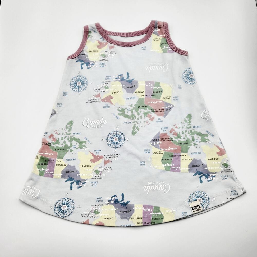 Baby Roots Colorful Canada Map & Compass Sleeveless Casual Dress Size 3-6M